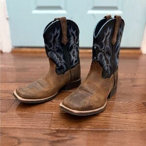 Brown and Blue ARIAT Cowboy Boots kids 1.5